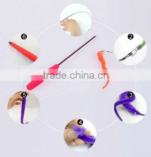Cat Kitten Pet Teaser Turkey Feather Interactive Stick Toy Wire Chaser Wand