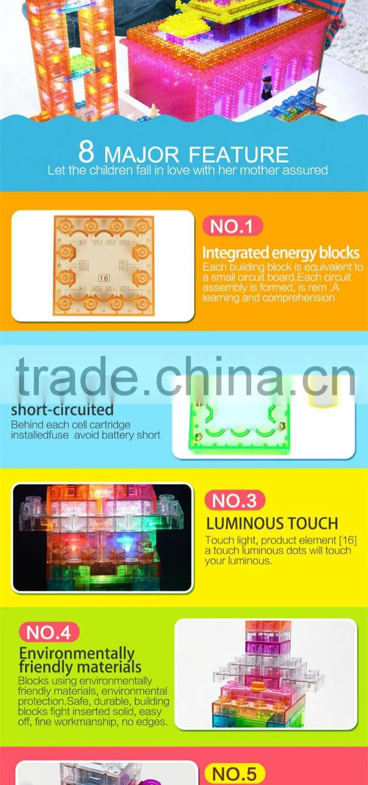 Electronic touch function integrated circuit brains blocks toy