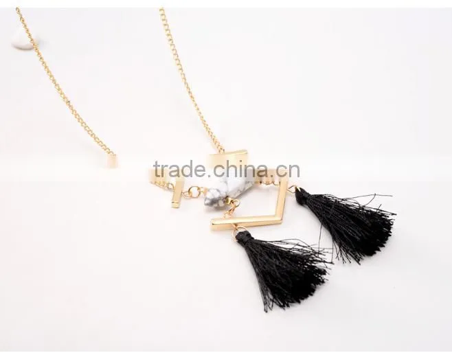 2015 Fashion gold necklace howlite stone tassel necklace