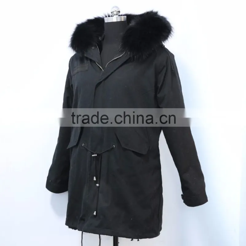 Wholesale price hot selling popular parka jacket with real silver fox fur hood trim