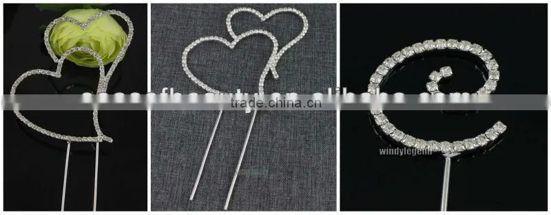 rhinestone glass wedding double heart cake topper