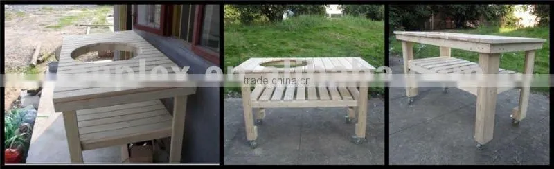 Wooden table cart for built-in bbq