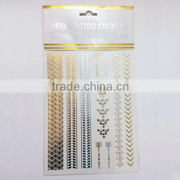 Wholesale dazzling metallic temporary tattoos gold body art tattoos waterproof fake jewelry tattoos manufacturer