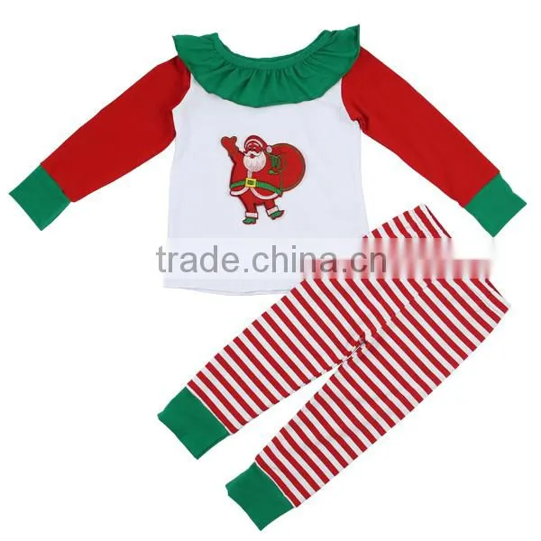 2016 kaiyo wholesale kids christmas clothing bib T-shirt and stripe pants Christmas costume outfits