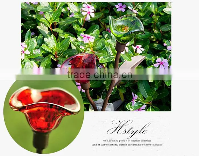 LED solar flower light/solar garden lamp/ outdoor pin lamp/red green transparent glass light