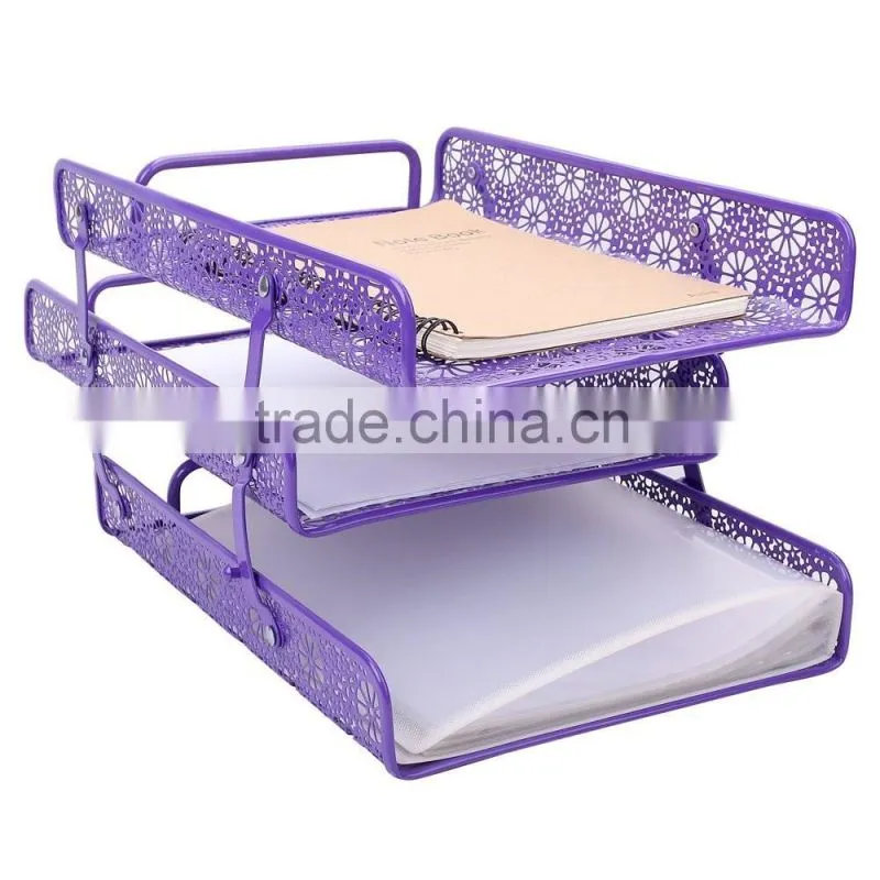 Metal Hollow 3-Tier Document Tray Magazine Frame Paper Files Holder