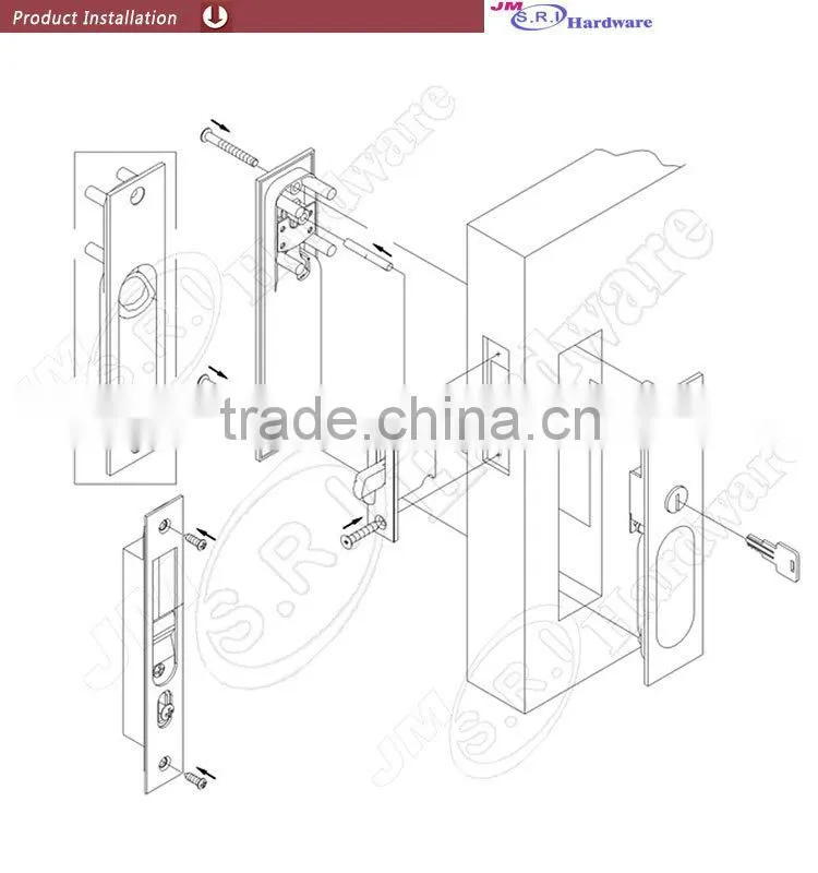 Hot sale rectangle zinc alloy sliding door lock , sliding door key lock , hidden door lock