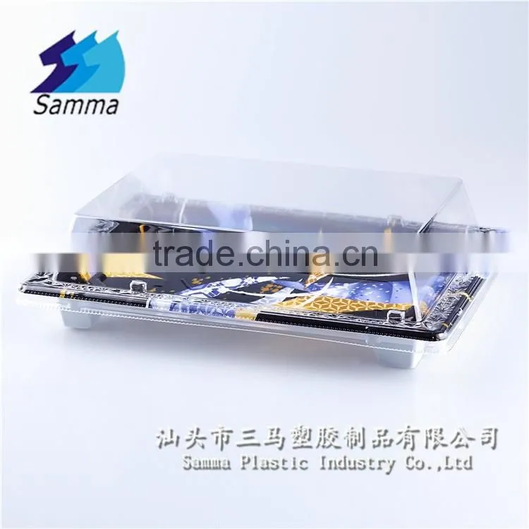 KW-0002JY-B Japanese Disposable Plastic Sushi Container With Lid 219*156*25mm