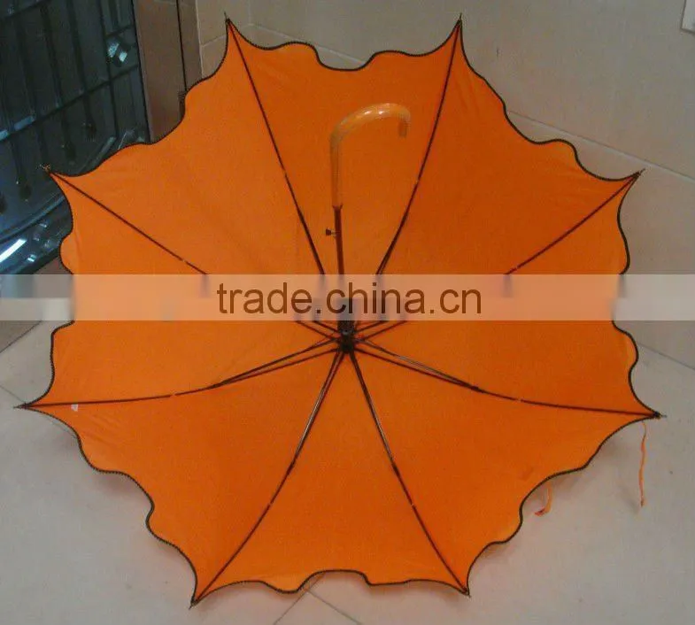 orange creative durable dome fashion ladies umbrella with wave edge
