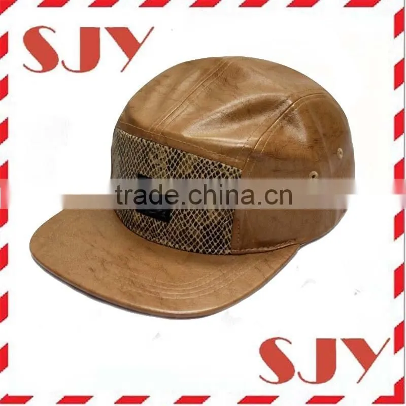 Custom Snake Skin Leather 5 Panel Biker Hat