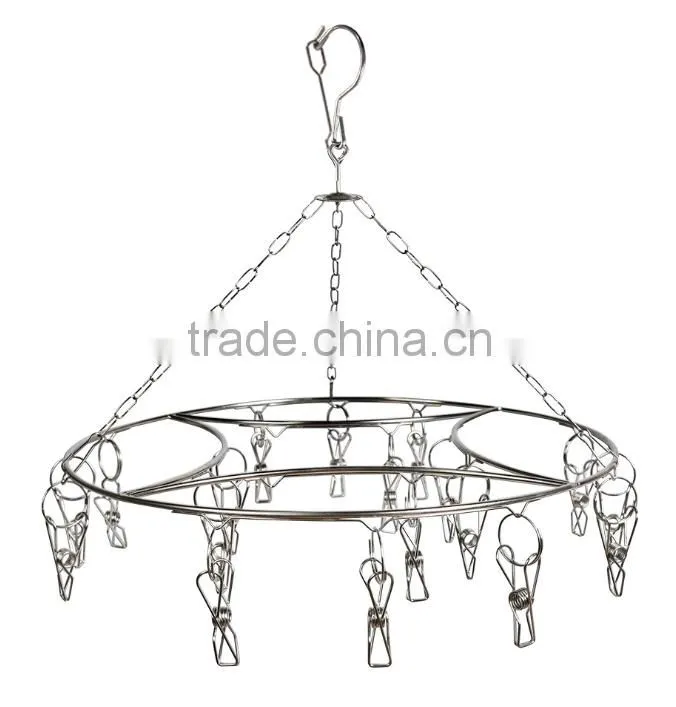 Round Stainless Steel Clothes Clip Hanger and Clips Clothes Drying Rack Hanger Socks Shorts Underwear Drying Hanger
