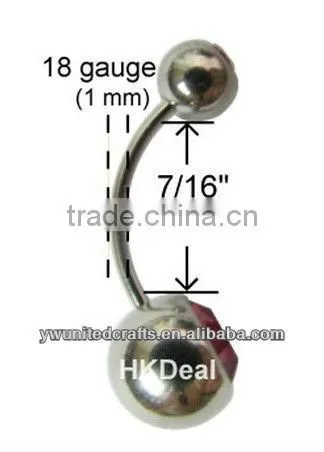 18 Gauge 7/16" Belly Button Navel Ring Crystal GEM 316L Steel Piercing Jewelry