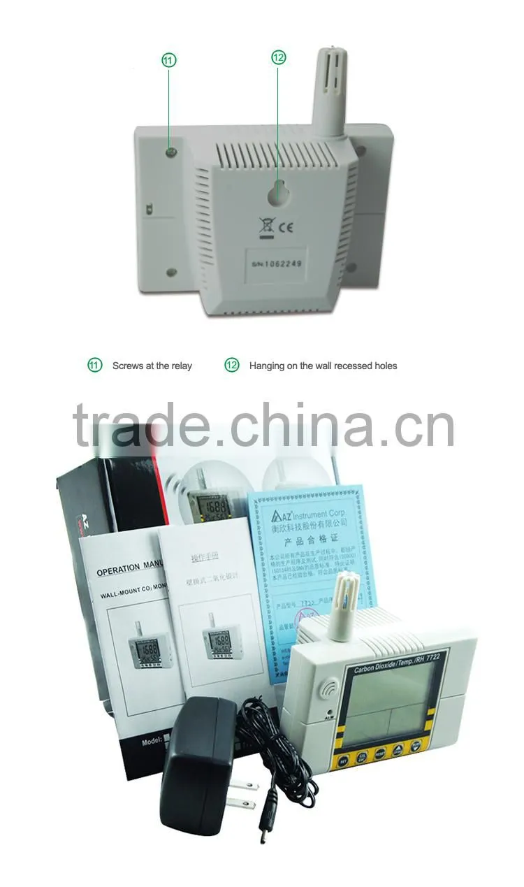 AZ7722 Wall-mounted Carbon Dioxide CO2 Gas Detector Temperature Humidity RH Meter with Alarm
