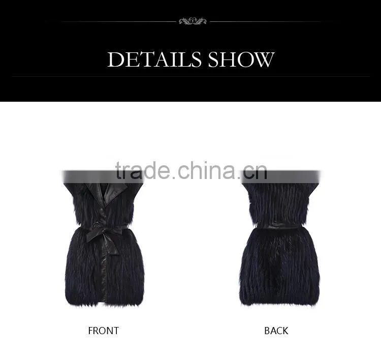 Hot sale dark blue sliver fox fur vest with leather vest