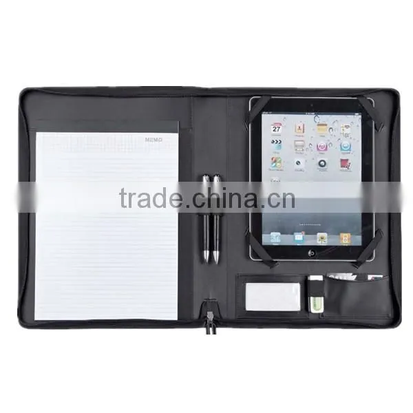 2016 Fashion genuine leather portfolio with ipad holder