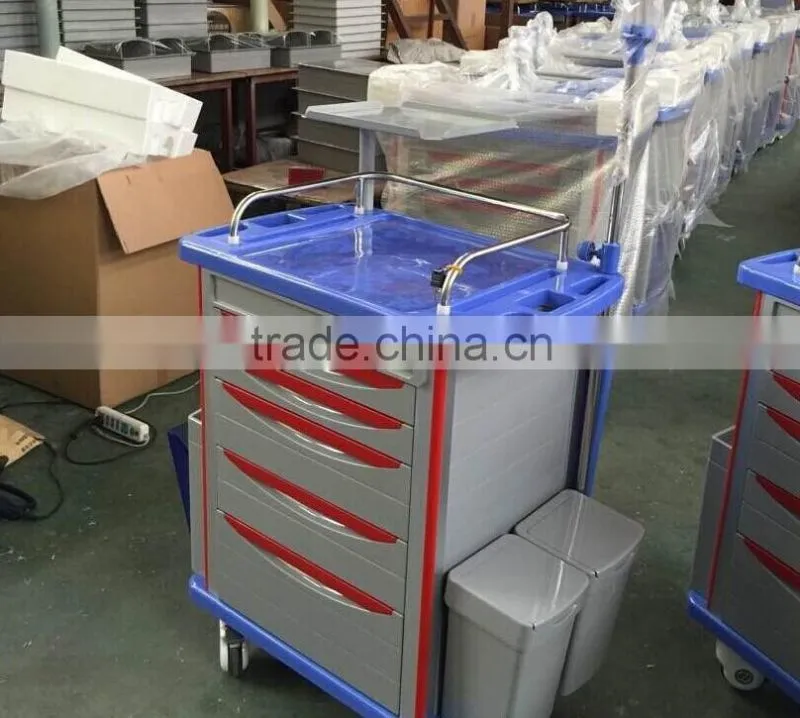 KL-ET600C Plastic medical trolley with drawer Medical Emergency Trolley