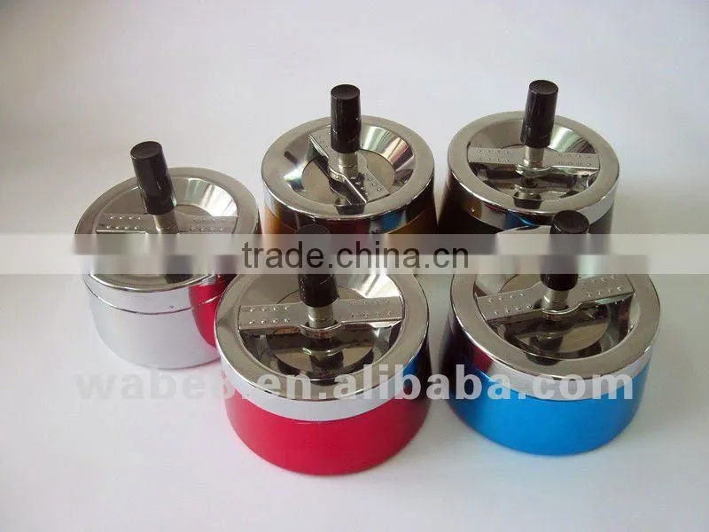 round aluminum ashtray with spin lid