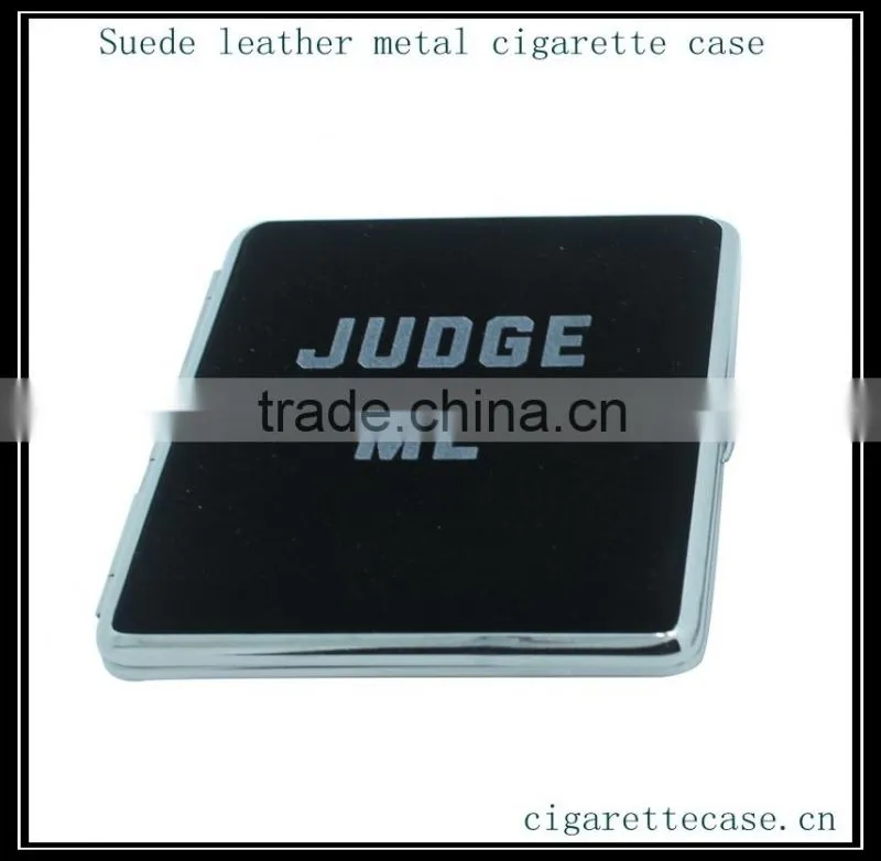 2014 high quality Black suede leather metal cigarette case box wallet with elastic holder