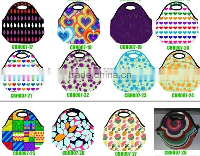 Custom Pattern Printed Flowers Neoprene Lunch Tote Bag