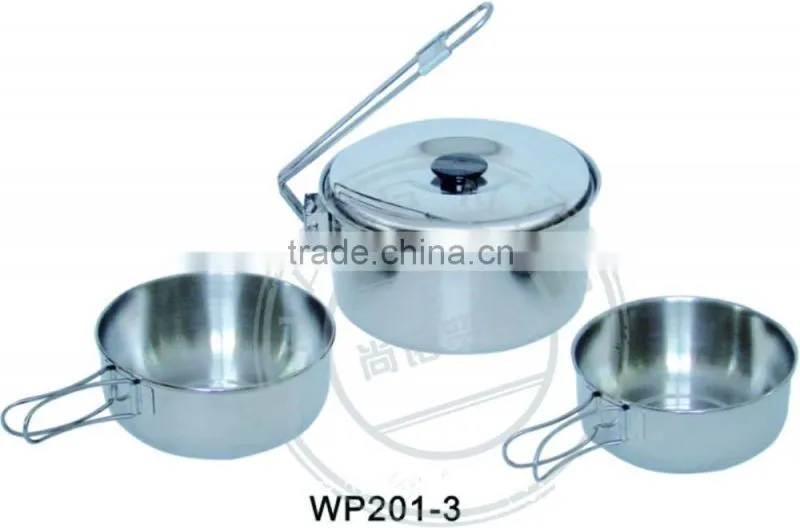 Professional stainless steel camping Cooking pot with 2 bowl