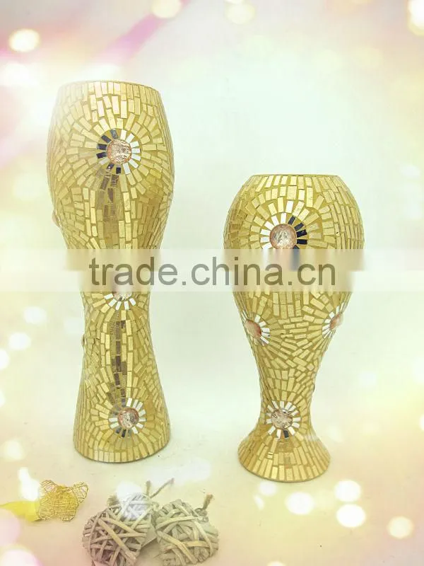 Wedding Decor Fashionable Design Beaded Mosaic Shapes Glass Gold Vases