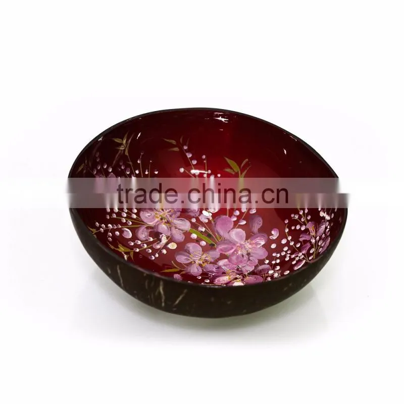 Coconut shell bowls with beautiful panted inside, handmade lacquer coconut bowl, 100% made in Vietnam