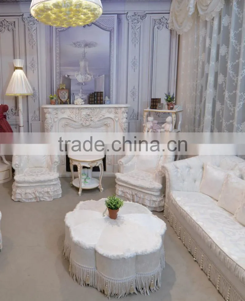 Antique handmade flower carving rococo style indoor wooden fireplace in ivory color - BF07-70341