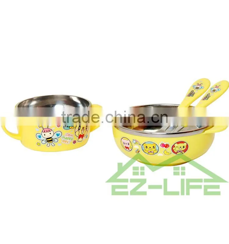 shockproof stainless steel baby feeding bowls soup bowl spoon and fork baby tableware set