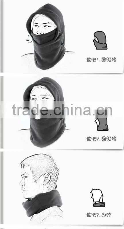 Fashion Autumn/winter Unique Fleece 6 in 1 Hood Face Swat Ski Mask Hats Skiing Cap Scarf