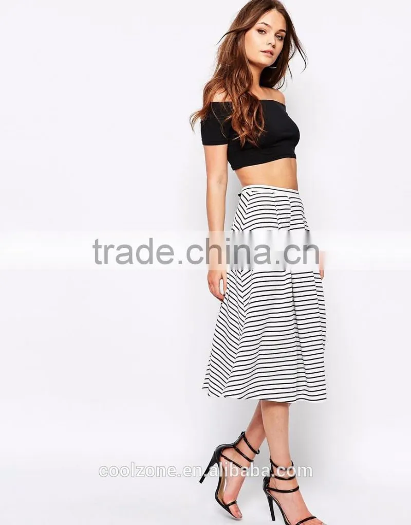 Hot selling new look stripe midi skirt wholesale lady skirt 2016