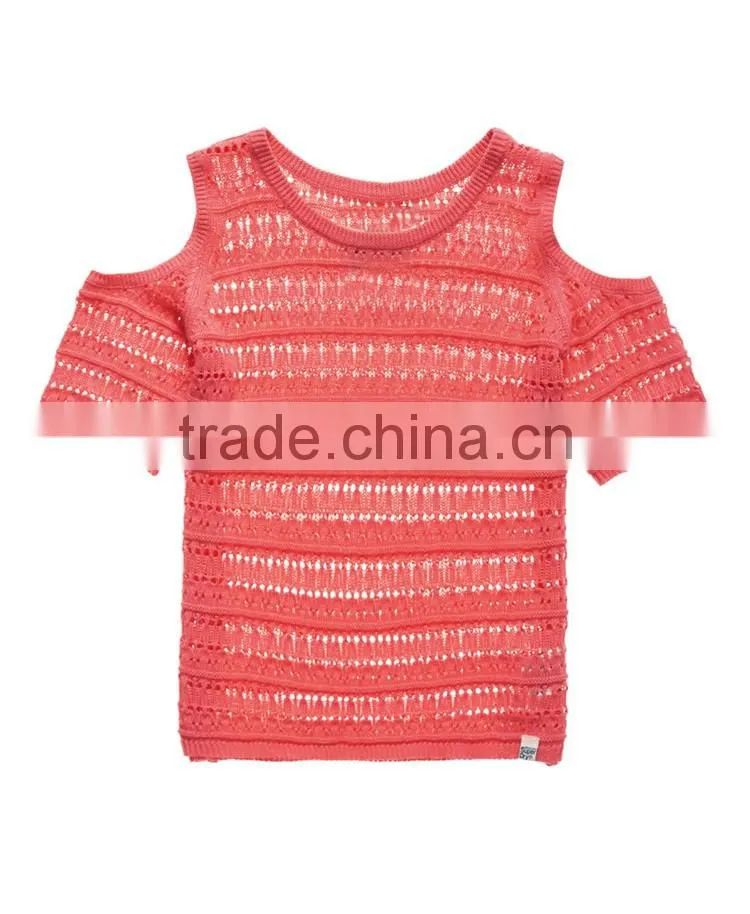 Shandao Factory Summer New Arrivals Casual Round Neck Short Sleeve Off Shoulder See Through Orange Lace Sexy Weatern Tops Ladies