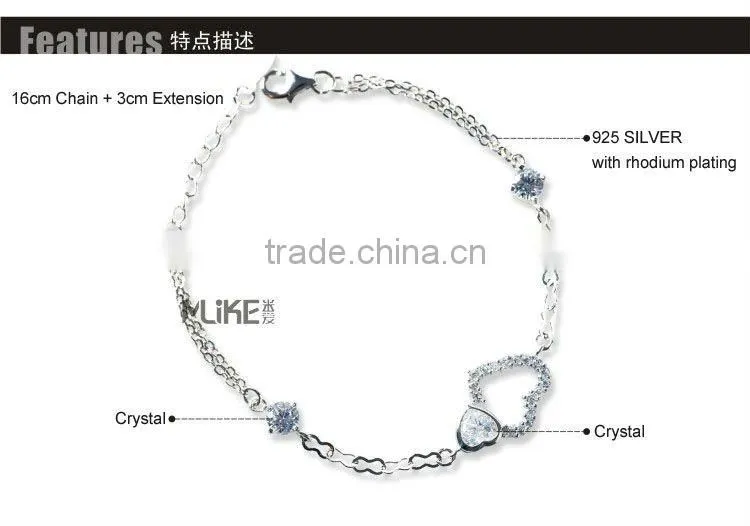 heart 925 silver bracelet with CZ stone M3001