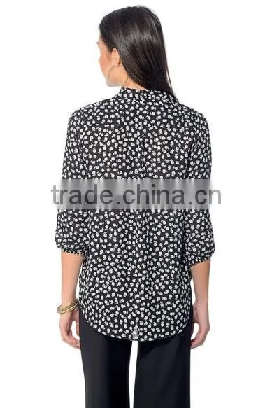 Womens Long Sleeve Chiffon Floral Printed Blouses Top Quality Ladies Latest Blouse Design Pictures