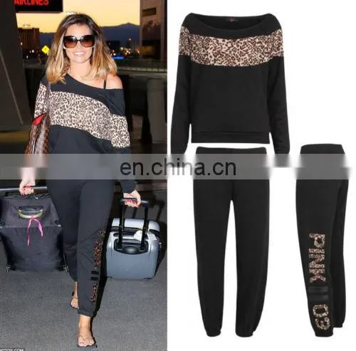 sports tracksuit leopard print sweatshirt sweatpants jogging suits wholesale