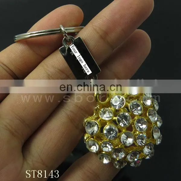 Fashion Heart Shaped Metal Keychain with Crystal Diamond for Wedding Gift
