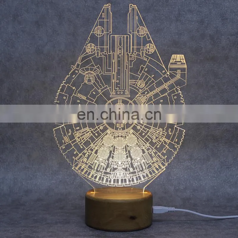 Wholesale wooden base customized acrylic pattern 3D night light led lamp for home