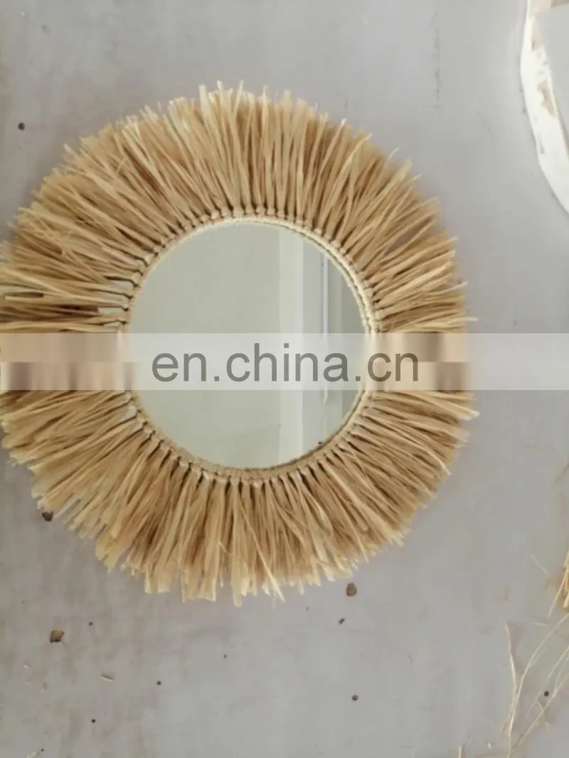 OEM home decoration raffia grass Lafite grass mirror wall hanging
