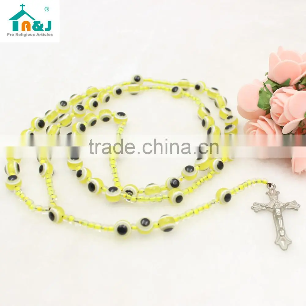 Hot sale religious catholic alloy plastic rosary bead necklace