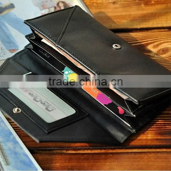 Handmade Classical Retro Style women leather wallet purse long Clutch bag Handbag coins/cards holder black