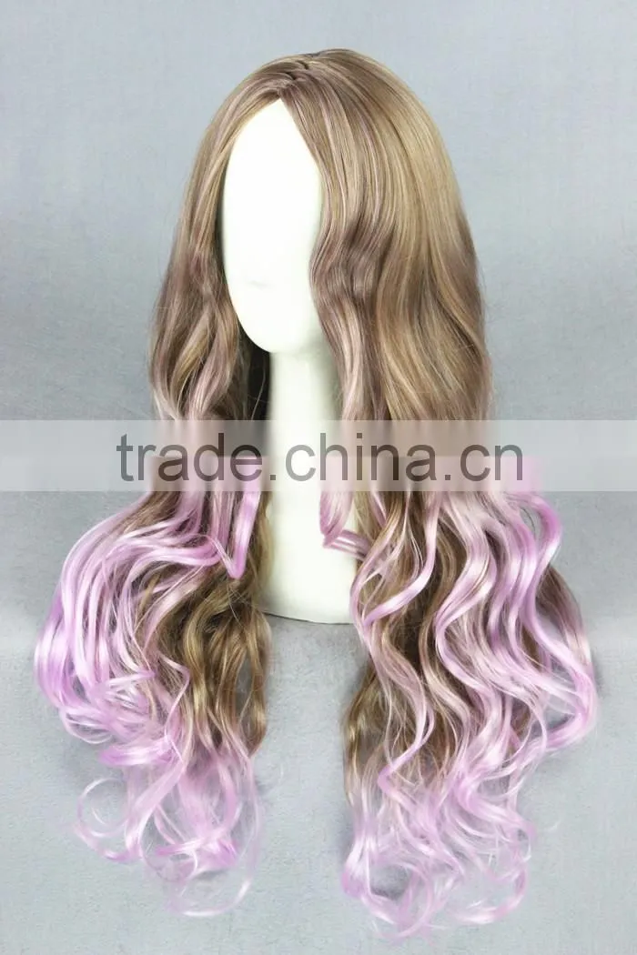 High Quality 80cm Long Wave Pink Mixed Synthetic Anime Lolita Wig Cosplay Costume Fashion Hair Wig Party Wig