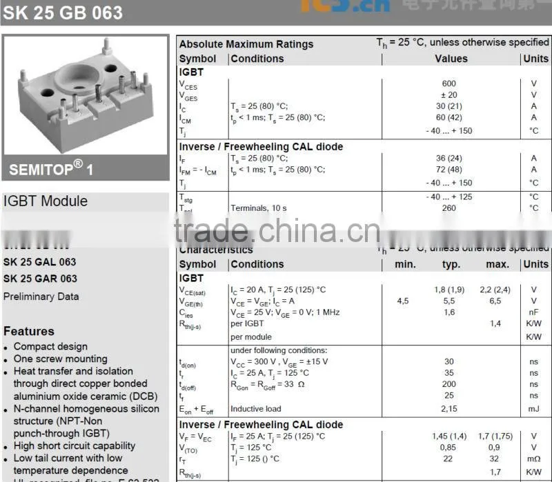 IGBT SEMIKON MODULE SK25GB063
