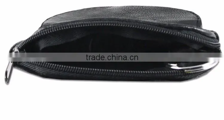 Leather Coin Purse with Key Ring and Snap Pocket Men Cowhide Change Purse
