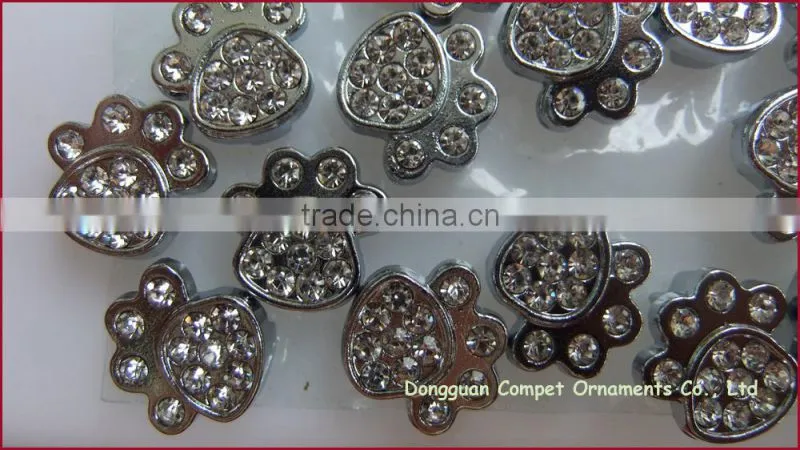 Compet Rhinestone Metal Zinc Alloy Jewelry Paw Print 10mm Slide Charms