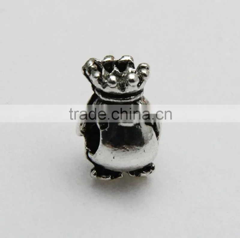 Wholesale Diy Anti-Silver Crown Penguin Shape Large Hole Metal Beads for Bracelets and Necklaces