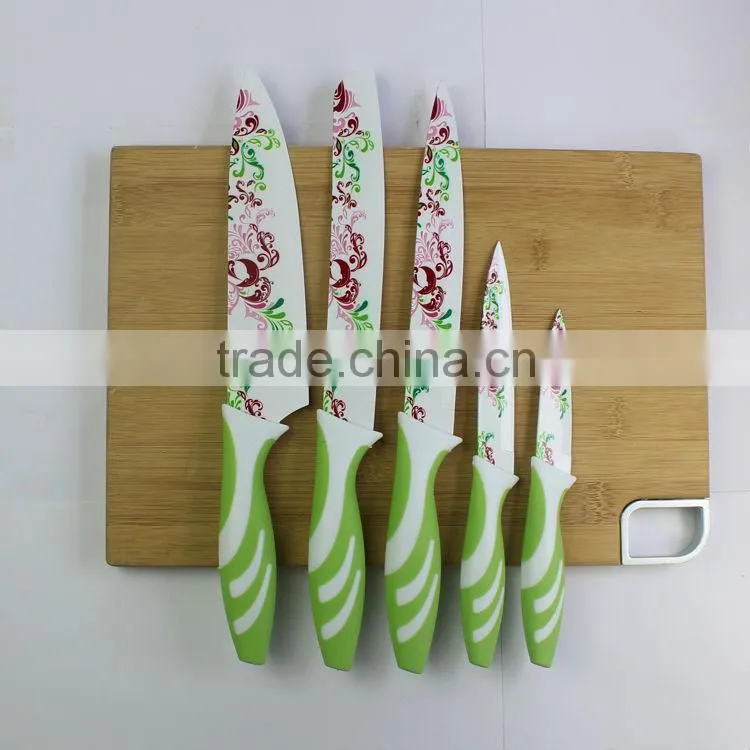 Beautiful printing flower kitchen knives sets
