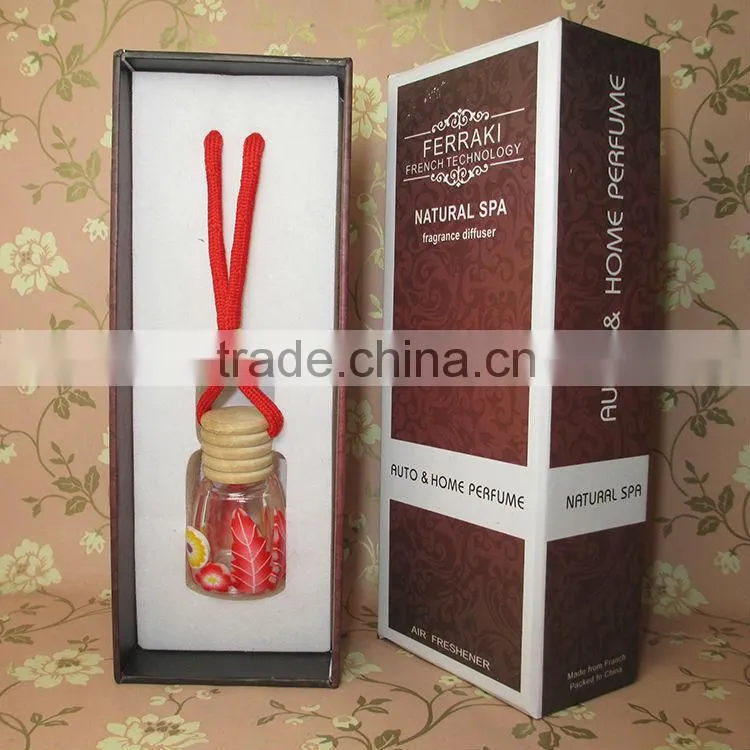 Haning car perfume set/car air freshener with square clear glass bottle