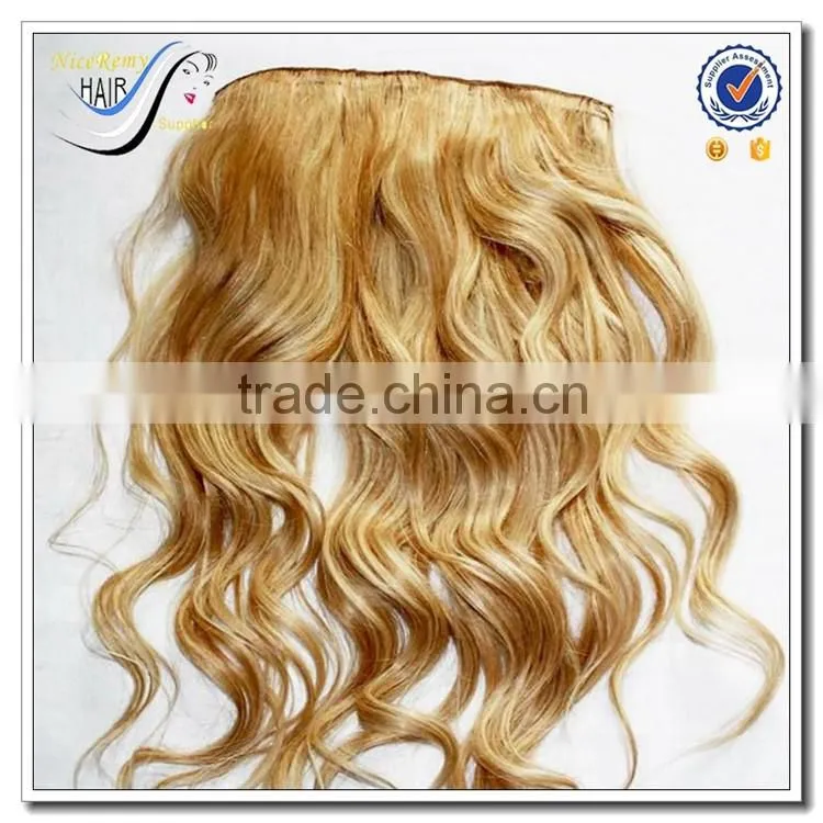 Wholesale half wig clip in hair extensions 100% human hair clip in hair extension
