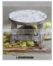 Vintage White Slats Wooden Small Folding Stool