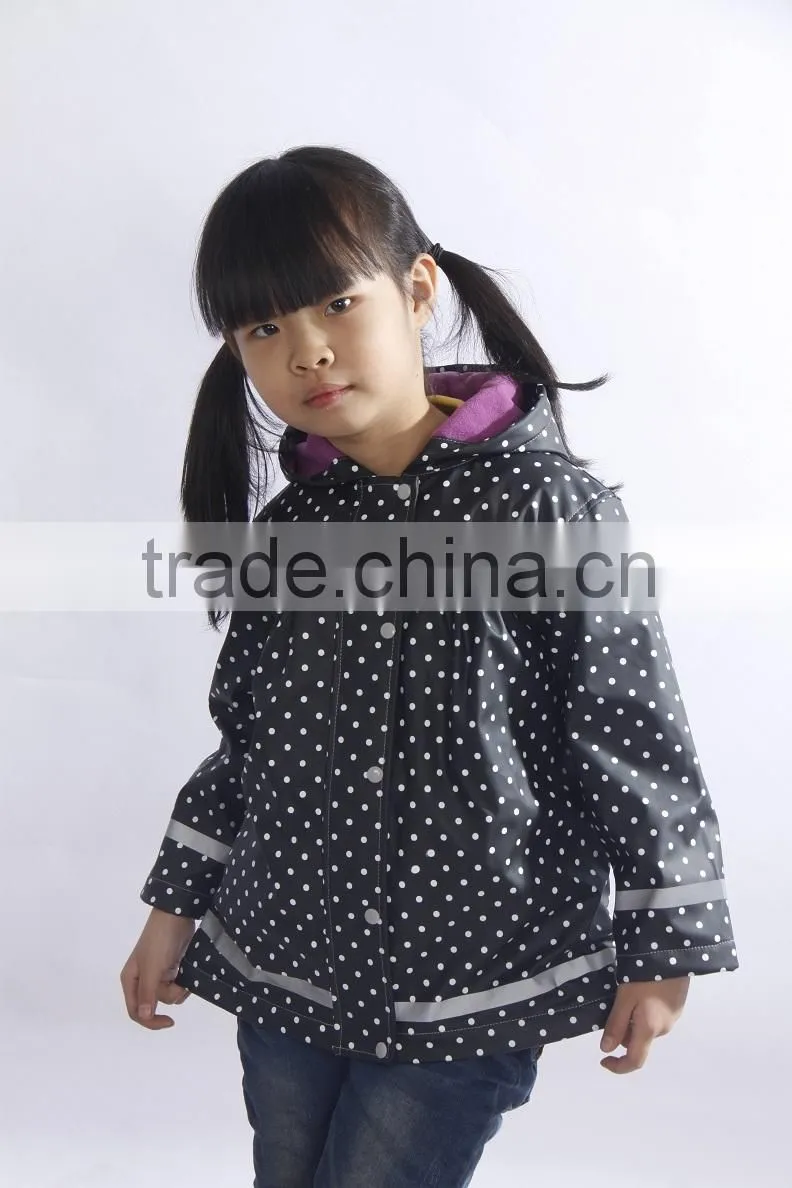 2015 ODM new fashion design girls pu rain jacket