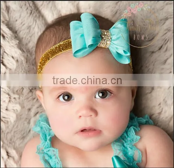 7cm Satin Rhinestone Hair Bow/ baby headband accessories/ glitter bowknot with diamond ribbon